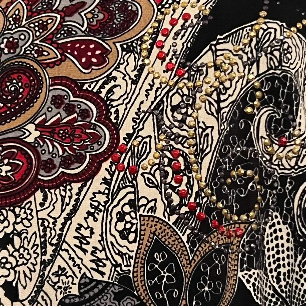 Dress Barn Woman‎ Embellished Tunic Length Top 3/4 Sleeve Womens Sz L EUC - Picture 3 of 5